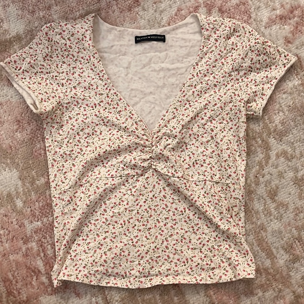 preppy brandy melville low cut floral top
